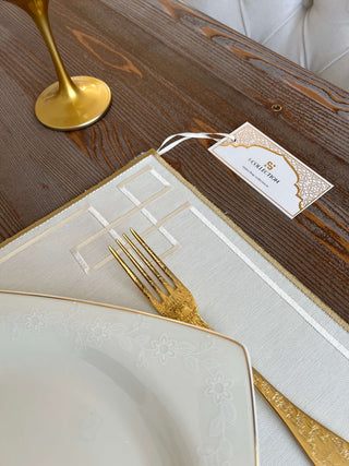 Classy Gold Border Design Placemats - Waterproof Fabric - 6 Pcs. - Double Colour Embroidered