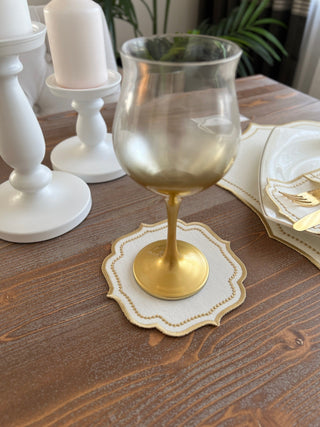 Laurel Wreath Gold Design Placemat Set - Waterproof Fabric - 6 Persons - 24 Pcs. Full Set