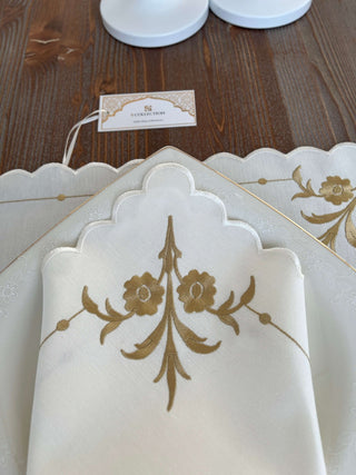 Daisy Dreams Gold Design Placemat Set - Waterproof Fabric - 6 Persons - 24 Pcs. Full Set