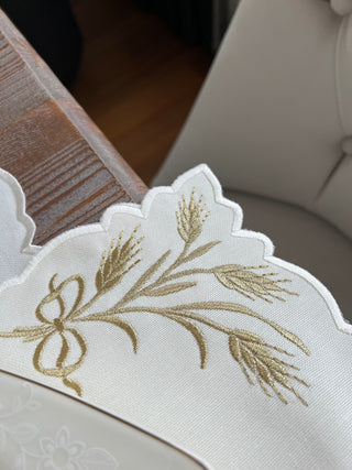 Wheat Branch Gold Design Placemat Set - Waterproof Fabric - 6 Persons - 24 Pcs. Full Set