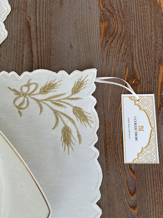 Wheat Branch Gold Design Placemat Set - Waterproof Fabric - 6 Persons - 24 Pcs. Full Set