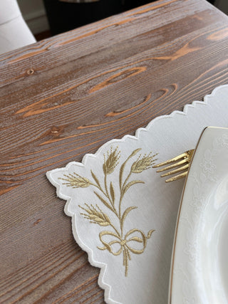 Wheat Branch Gold Design Placemat Set - Waterproof Fabric - 6 Persons - 24 Pcs. Full Set