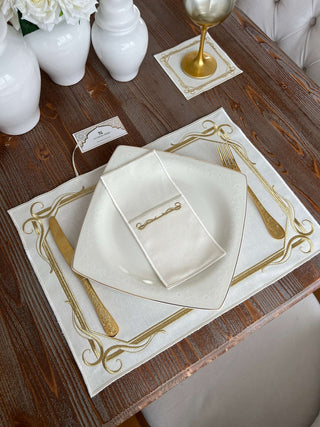 Gold Serenade Design Placemat Set - Waterproof Fabric - 6 Persons - 24 Pcs. Full Set