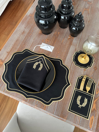 Laurel Wreath Dark Design Placemat Set - Waterproof Fabric - 6 Persons - 24 Pcs. Full Set