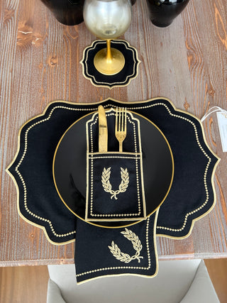 Laurel Wreath Dark Design Placemat Set - Waterproof Fabric - 6 Persons - 24 Pcs. Full Set