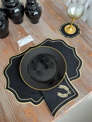 Laurel Wreath Dark Design Placemat Set - Waterproof Fabric - 6 Persons - 24 Pcs. Full Set