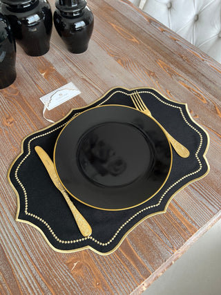 Laurel Wreath Dark Design Placemat Set - Waterproof Fabric - 6 Persons - 24 Pcs. Full Set