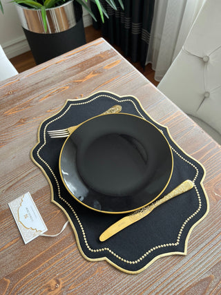 Laurel Wreath Dark Design Placemat Set - Waterproof Fabric - 6 Persons - 24 Pcs. Full Set