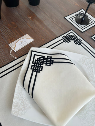 Pyramid Design Black Placemat Set - Waterproof Fabric - 6 Persons - 24 Pcs. Full Set