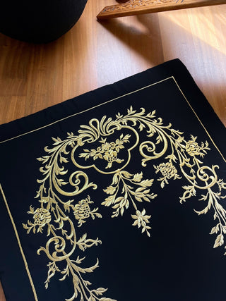 Ivy Design Luxury Prayer Rug - Gold Colour Embroidered On Black Fabric